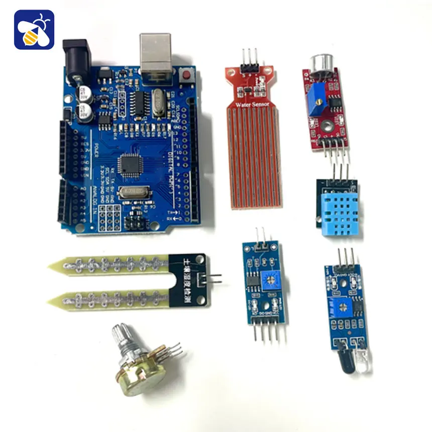 Imagem -04 - Uno r3 Kit com Breadboard Sensor 400 Hole Kit Módulo Evitar Obstáculos Luzes Led Som Nível de Água Dsht11