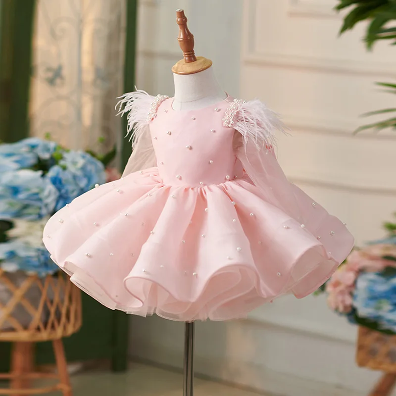 One-year-old baby dress pink 2026 new catch week little girl birthday princess dress bubble sleeve puffy gauze skirt