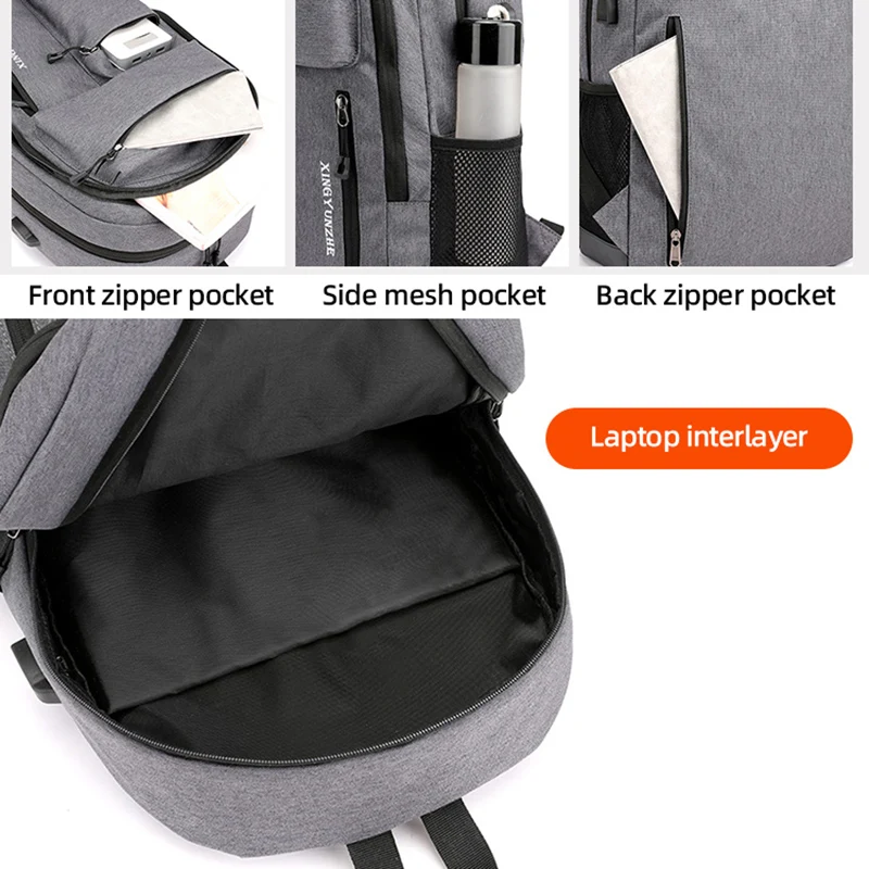 Zaino da lavoro maschile con ricarica USB Viaggio Viaggio Lavoro Zaino per laptop Borsa da campeggio per escursionismo all'aperto Zaino per il fine settimana