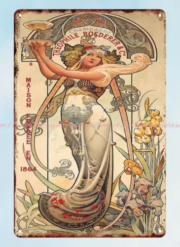 art nouveau Theophile Roederer & Co., Champagne 1897 metal tin sign wall art