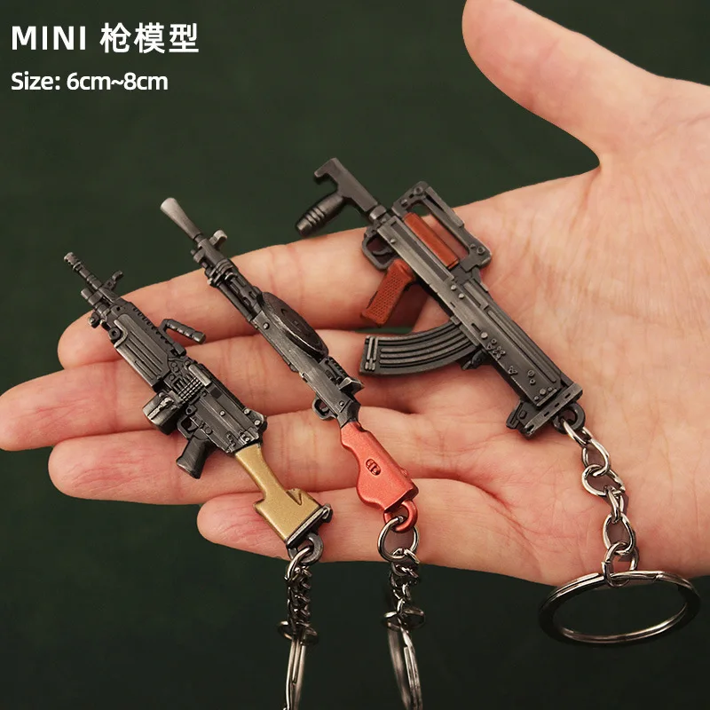 Mini arma de metal pingente chaveiro para homens, chaveiro do jogo quente, arma da jóia, moda, bolsa, porta-chaves do carro, presente para crianças