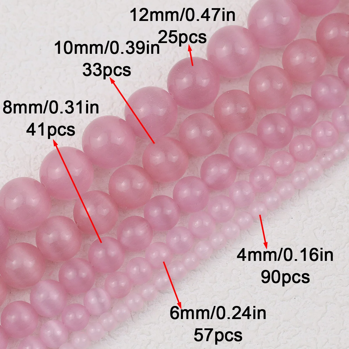 1Strand Natural Pink Cat's Eye Stone Round Loose Beads For Jewelry Making Bracelets Necklaces DIY Accessories 15‘’ 4/6/8/10/12mm image 3
