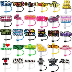 1/30PCS English Word Silicone Straw Topper,8mm Dustproof Straw Cover Cap Drinking Cup Accessories,Splashproof Reusable Straw Cap