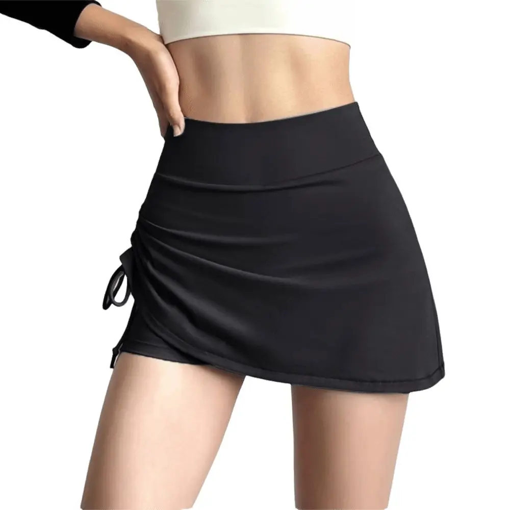 High-Waisted Pleated Hip-lifting Shorts Slim Fit Irregular Curved Hem Sports Skirt Pants Quick Drying Anti Glare Mini Skirt