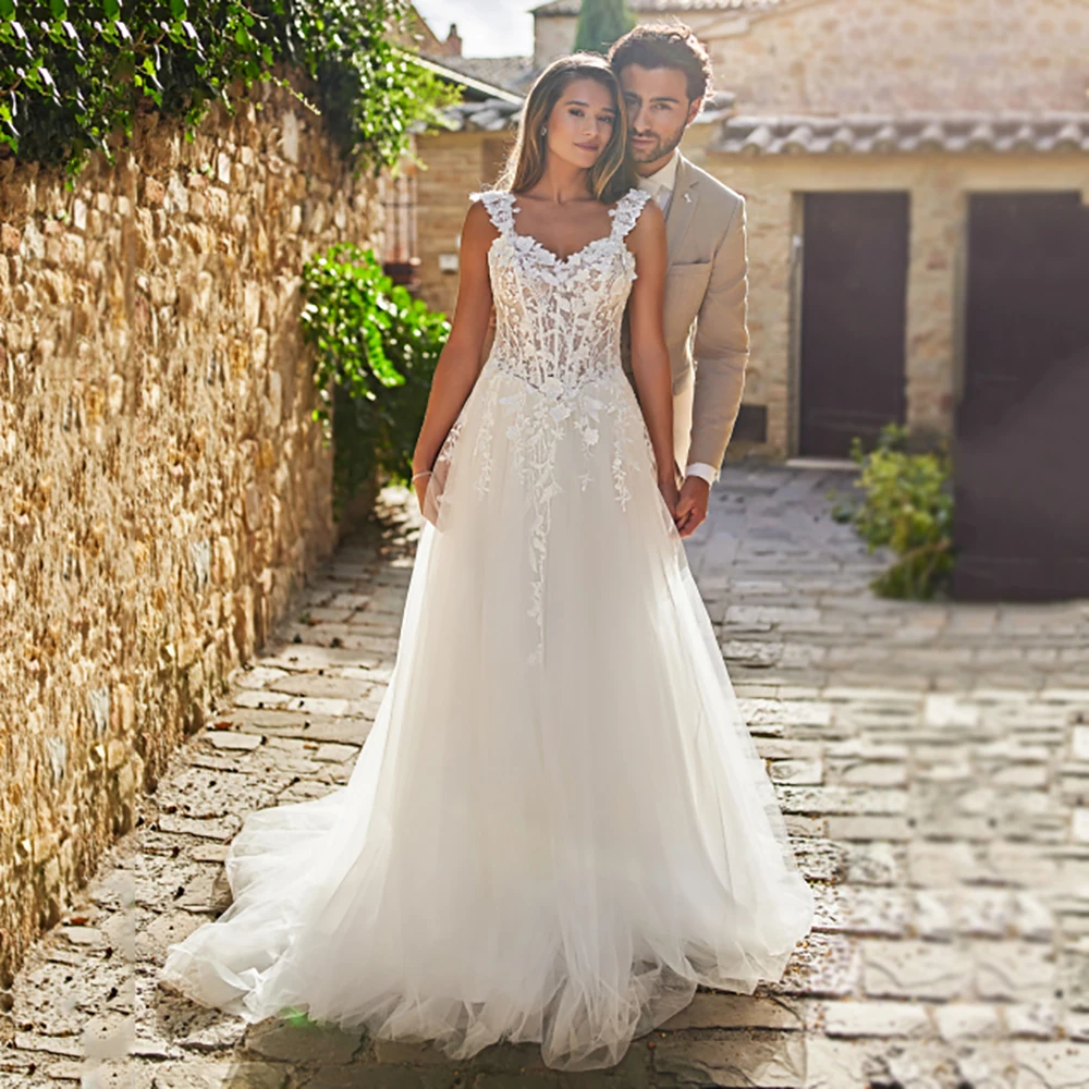 

A-Line Wedding Dresses 2026 Tulle Bridal Dresses Sleeveless Corset Backless Lace Appliques Boho Bride Dresses Customized