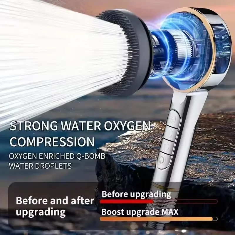 New 7 IN 1 Large Flow Shower Head With Filter 4 Modes High Pressure Water Saving One-Key Stop Water Massage Portable Showerhead