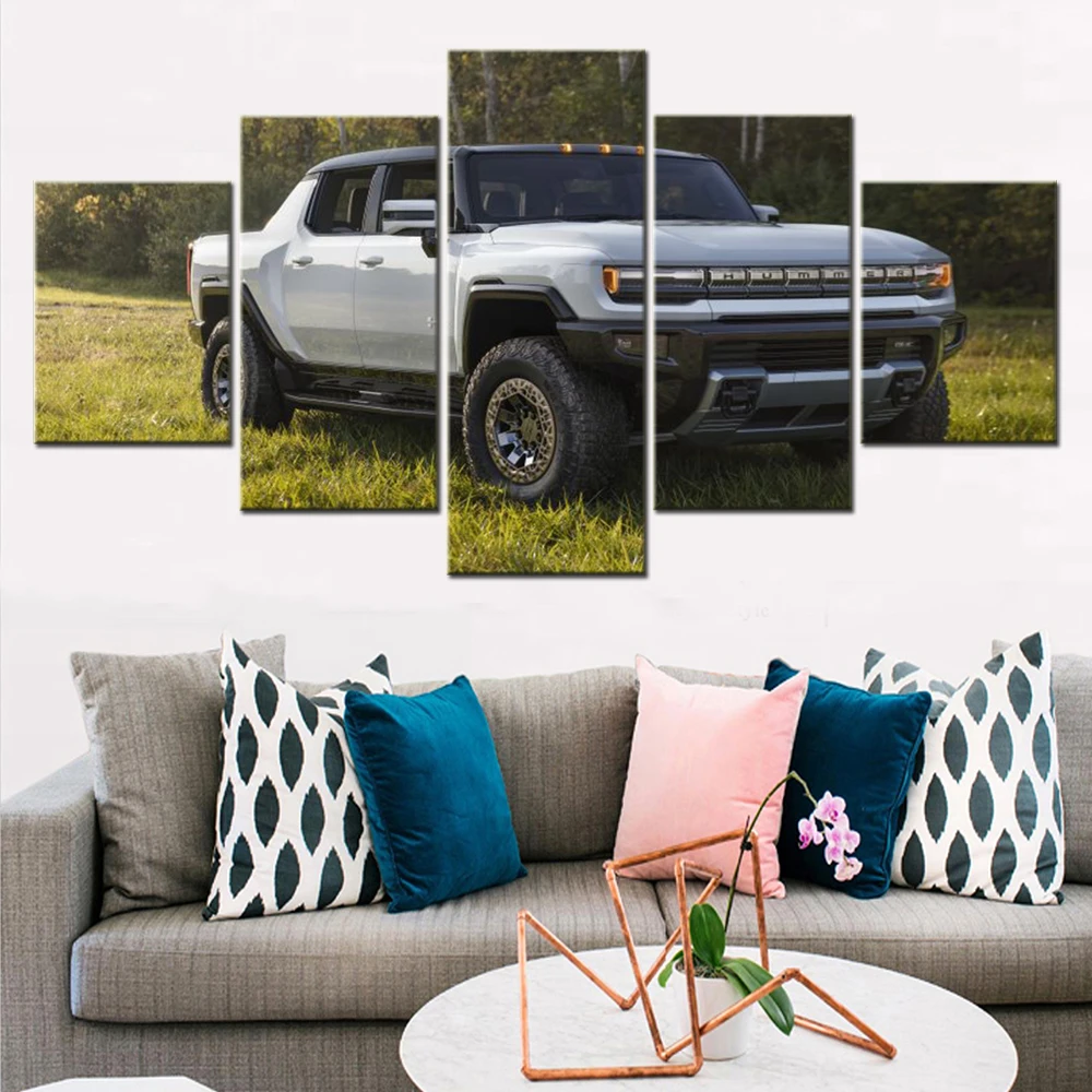 5 Panels Canvas Wall Art Poster Painting Car GMC Sierra 3500 HD Denali Crew Cab Wallpaper Home Decor Living Room Bedroom Picture