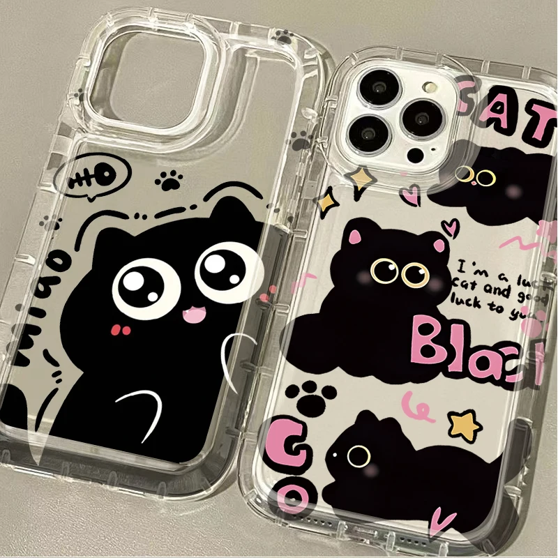 Cute Black Cat Clear Case for Samsung Galaxy A15 A55 A05 A05S A14 A24 A13 A23 A73 A12 A22 A32 A52 A52S A72 A31 A51 A71 Cover