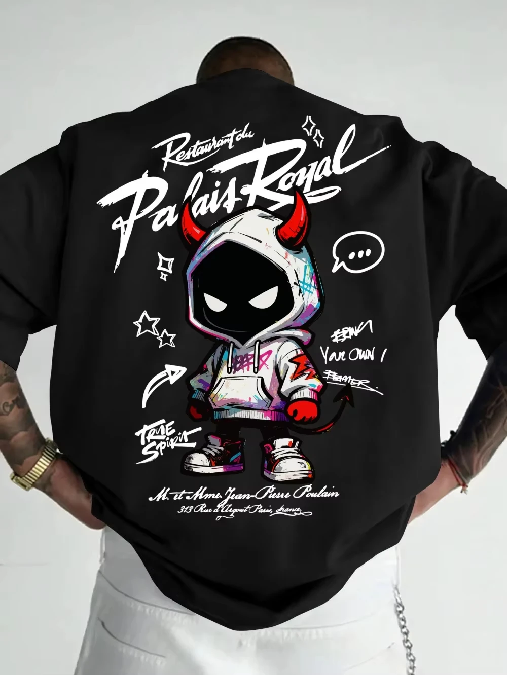 American Men's Summer Personalized Small Devil Letter 3D Print Comfortable And Breathable Round Neck T-Shirt Outdoor Street Top