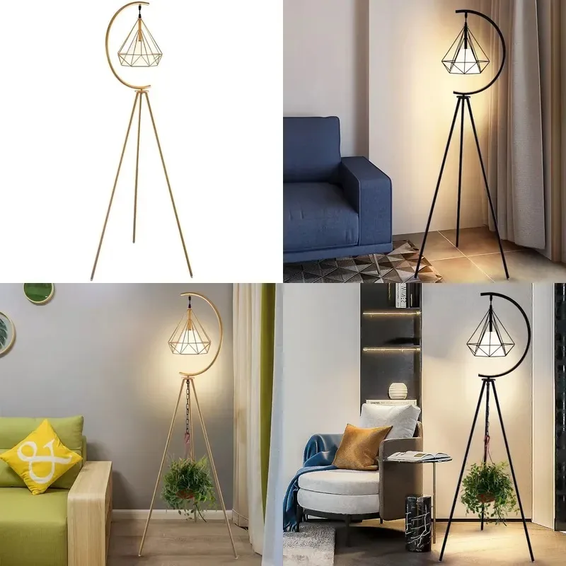 Modern Luxury Iron Tripod Floor Lamp with White Shade Black Gold Standing Light for Bedroom Living Room Office Hotel Bedside