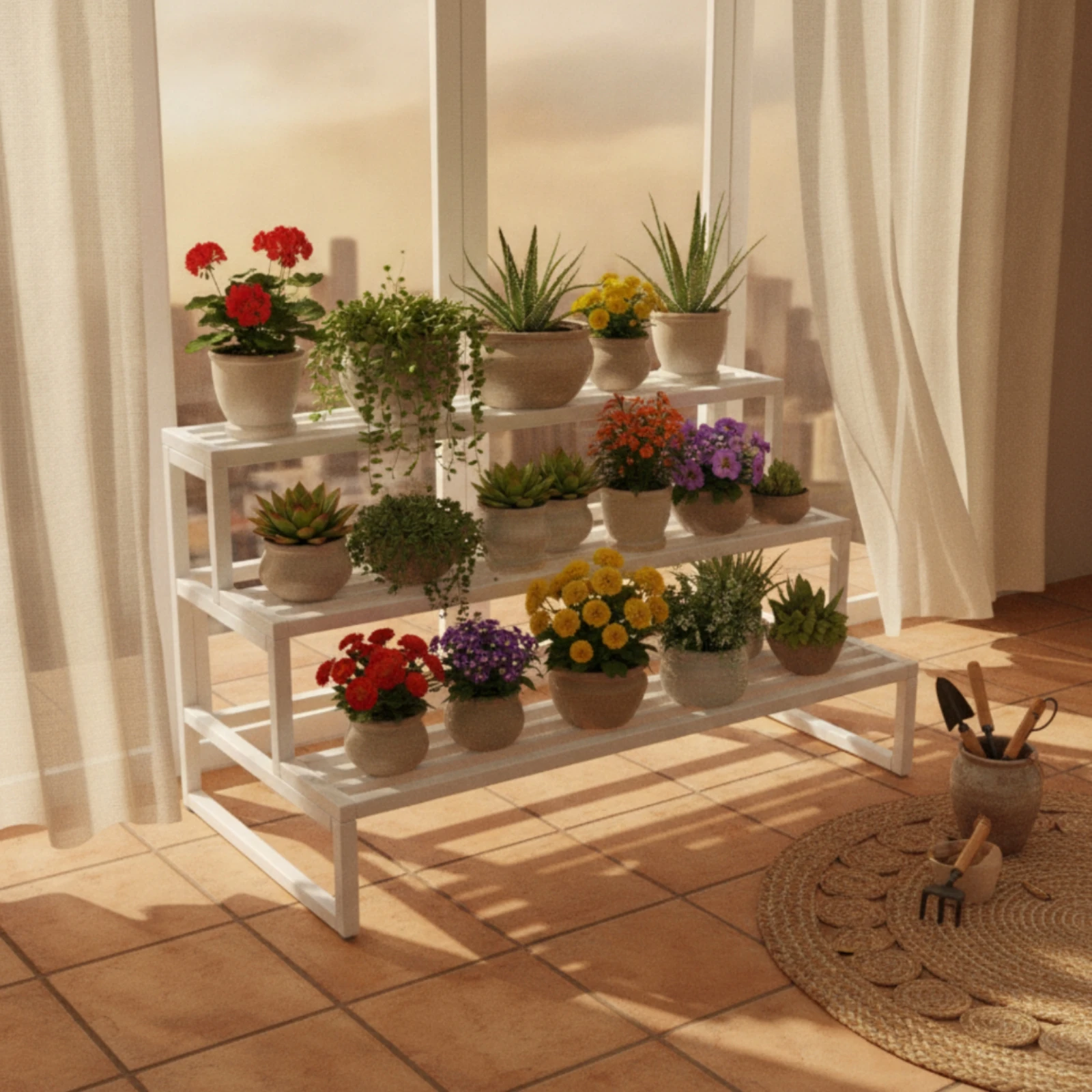 3-Tier Plant Stand Space-Saving 3 Tier Plant Stand Shelving Unit Rust-Resistant Sturdy for Gardeners, Balcony, Patio