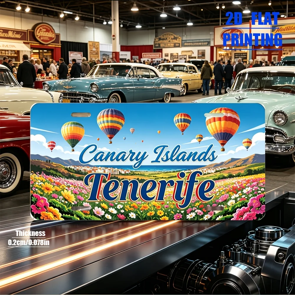 2D Flat, 1pc Canary Islands Vintage Spanish License Plate - Wall-Mountable Decorative Sign Suitable for Garage, Bar, Indoor/Outd