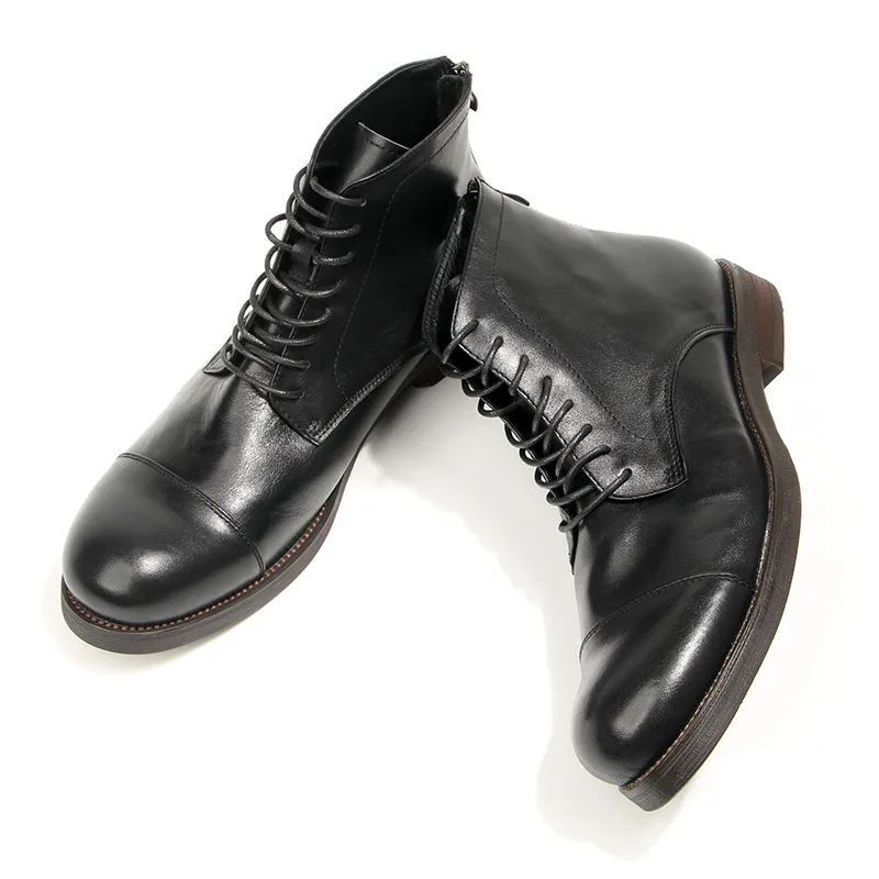 

British Style Men Boots Autumn Winter High Top Chelsea Boots for Man Business Genuine Leather Shoes Botas Hombre