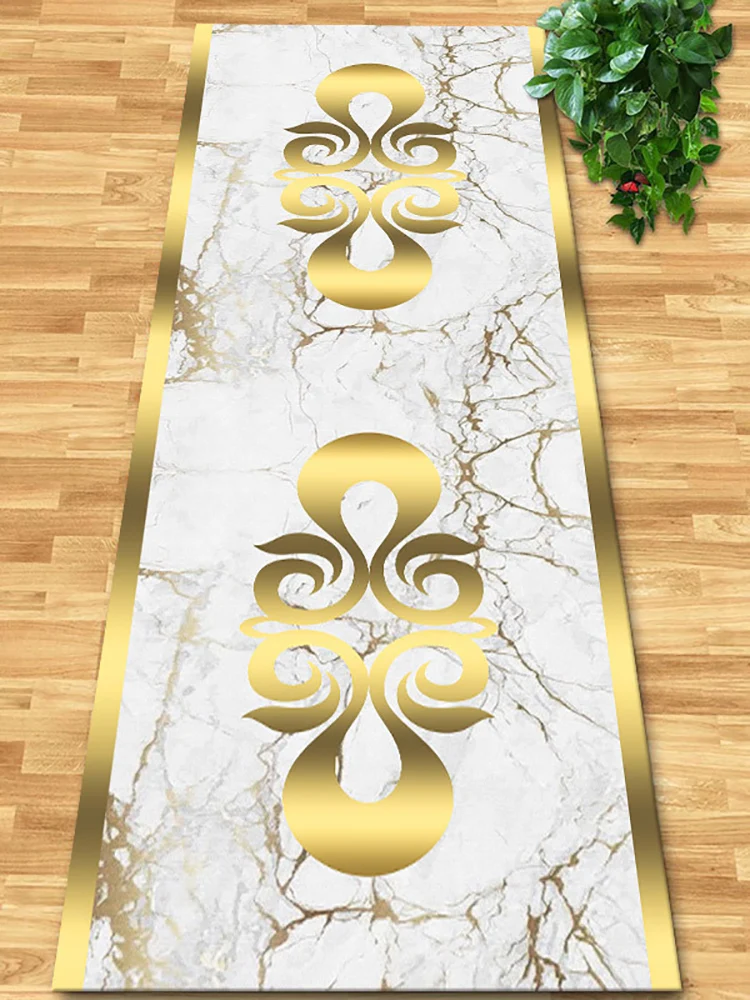 Modern Luxury Long Corridor Carpet Living Room Europe and America Gold Decor Hall Carpet Large Area Rugs Soft Non-slip Floor Mat