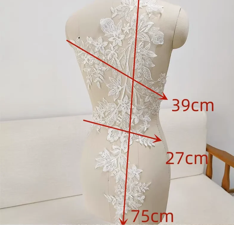 75x39cm, 2 Stück. Rayon-Faden-Spitzen-Pailletten-Kleidungsaufnäher, handgenähtes Blattmuster, Hochzeitsschleier-Stickerei DIY – Detail 7