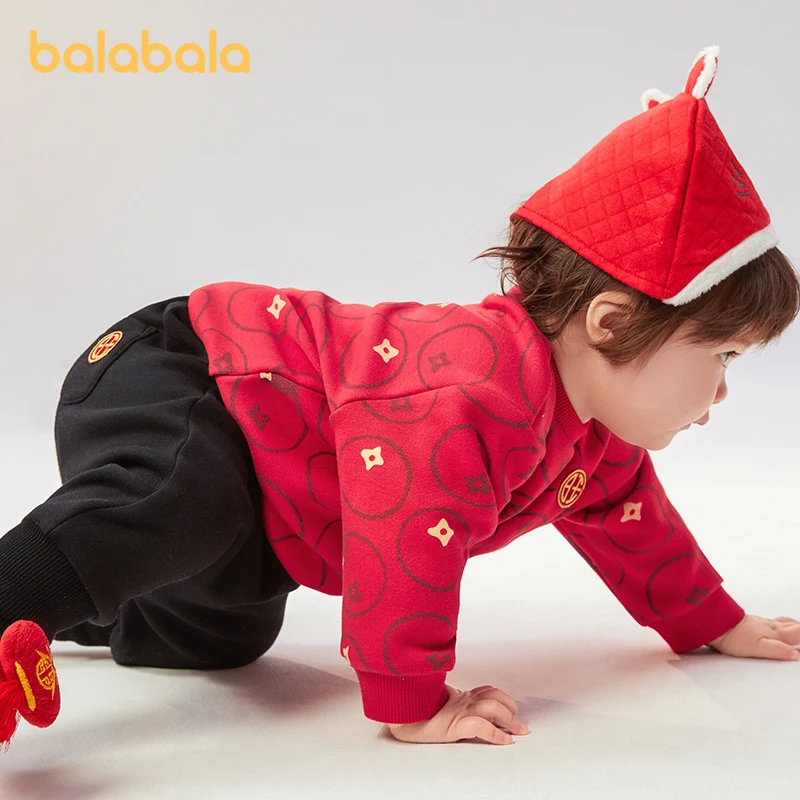 Balabala Infant Unisex Suit Spring Festival Outfit Red New Year's Eve Fashion Long Sleeve Suit