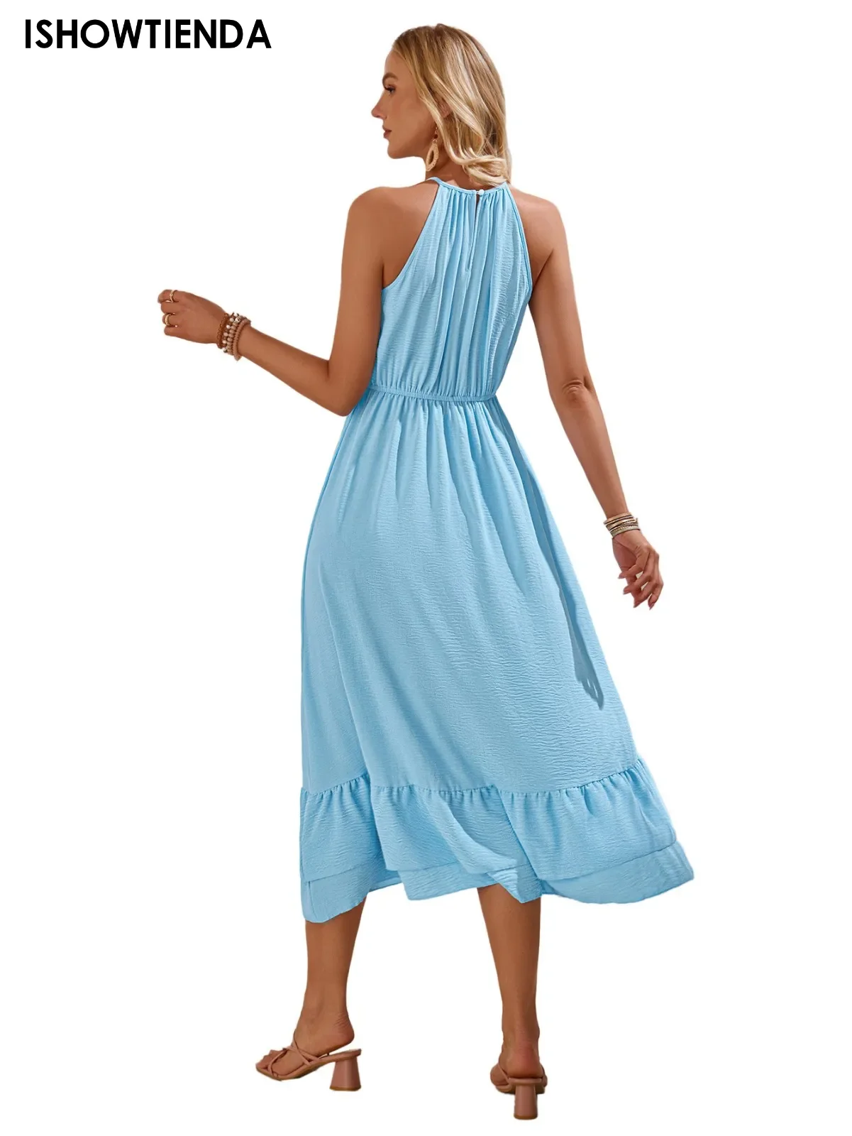 Sommer Halfter lose lange Kleid Frauen elegant ärmellose lässige Urlaub Party Strand Vestidos y2k eine Linie Kleider festes Kleid