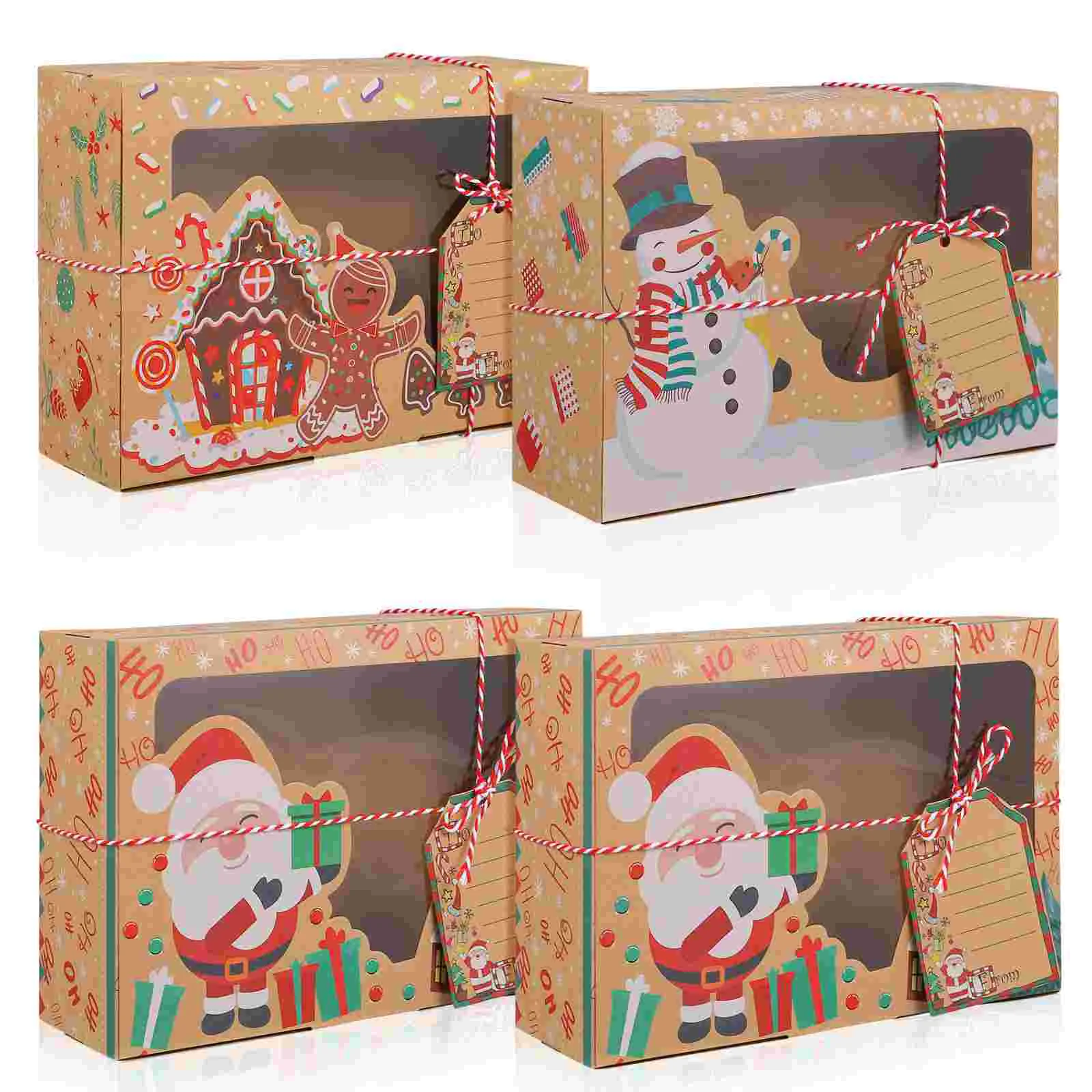 

PRETYZOOM 12pcs Christmas Cookie Boxes Portable Kraft Paper Candies Case Party Favor Holders with Rope and Packaging supplies