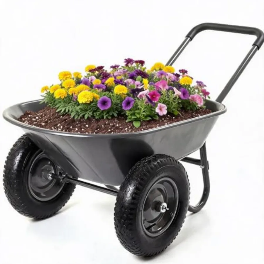 Garden cart for heavy-duty hauling, steel construction, black finish, 600 lb capacity with dual 14 all-terrain wheels