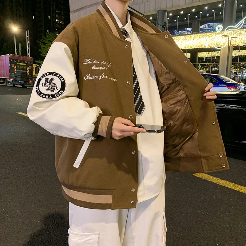 

2025 New American Baseball Down Jacket Men Winter Warm Duck Down Sports Coat Fashion Stand Collar Trendy Top