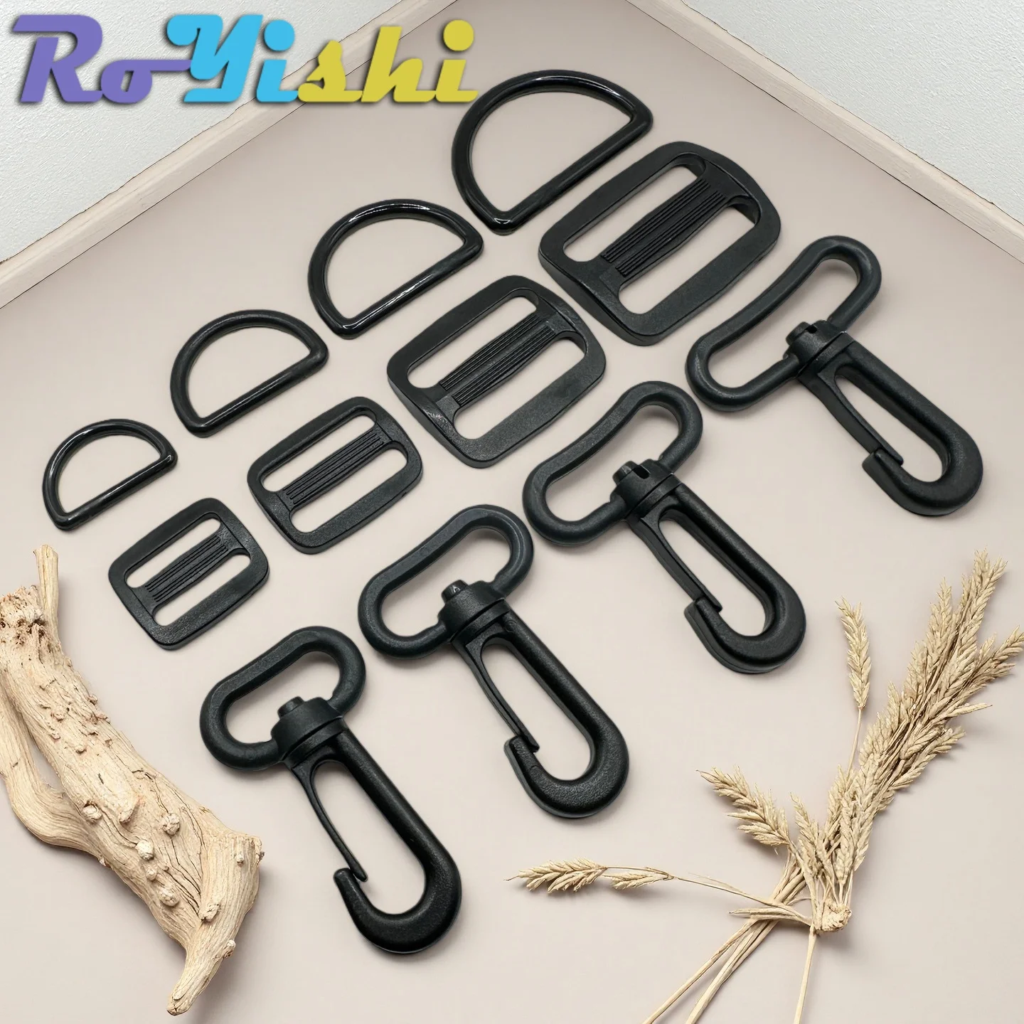 15Pcs/Pack RoYishi 20-38mm Plastic Belt Buckle Set, D-ring Buckle, Rectangular Sliding Adjustment Buckle, Rotating Hook Buckle
