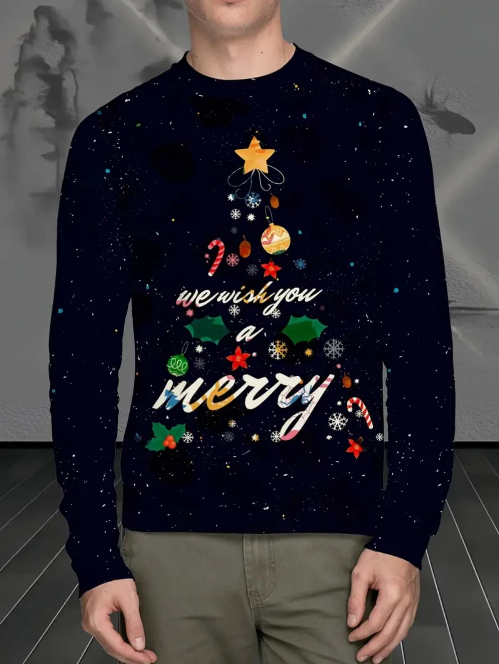 جديد سانتا كلوز التزلج الرجال كم طويل تي شيرت الاتجاه الشارع ملابس للرجال مضحك المحملة الربيع والخريف الرجال عادية #2