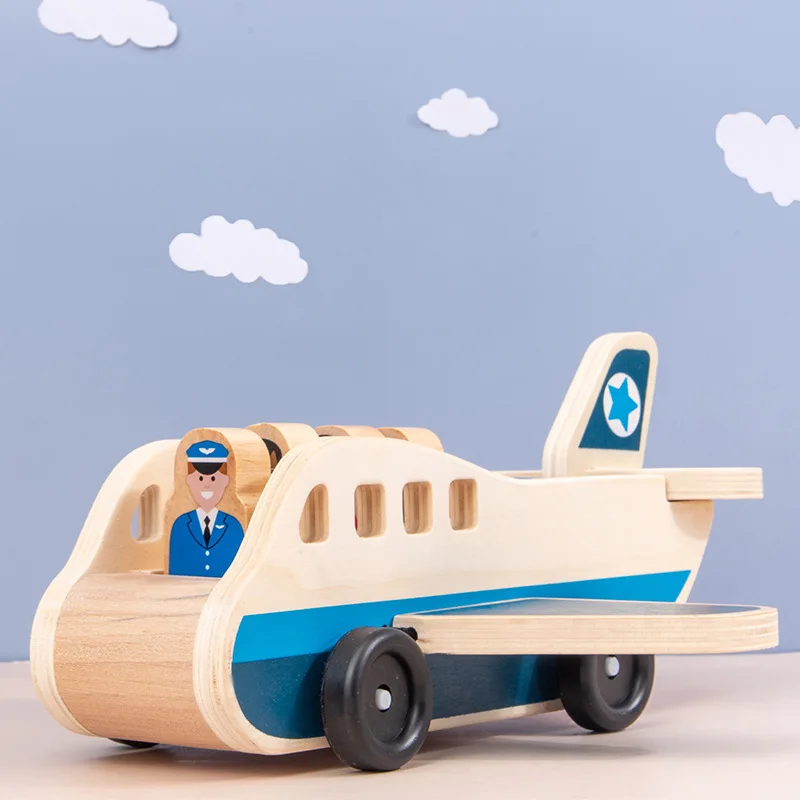 Wooden Transportation Toys Children'S Wooden Simulation Modelsbuilding Blockscar Modelsdouble-Layer Loading Transport Vehicles
