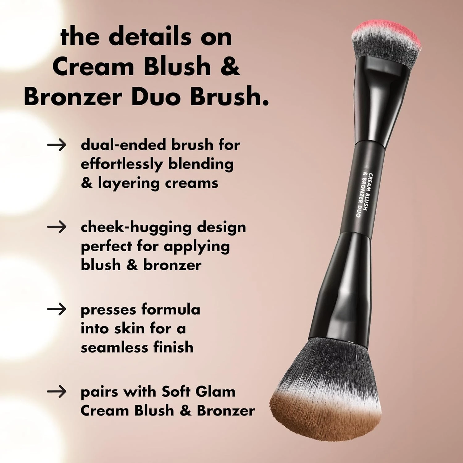 Bronzer Duo Brush, 2-in-1 Makeup Brush for Blending & Layering Cream Formulas, Creates Seamless Glow, Vegan & Cruelty-Free