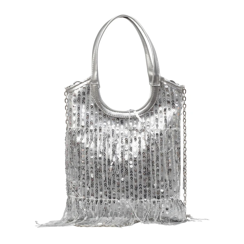 Women's Handbag Luxury Designer Chain Shoulder Bag Brand Fringe Large Sequin Crossbody Bag Ladies Casual Tote Evening Bag