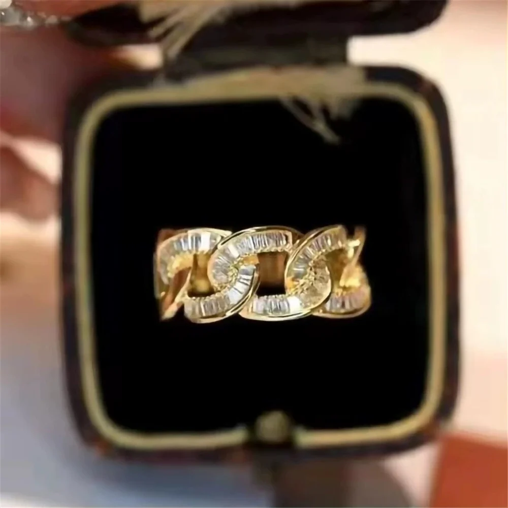 الفاخرة الإناث الذهب الأصفر اللون الأبيض الزركون حجر مجوهرات الزفاف وعد الحب خواتم الخطبة للنساء #3
