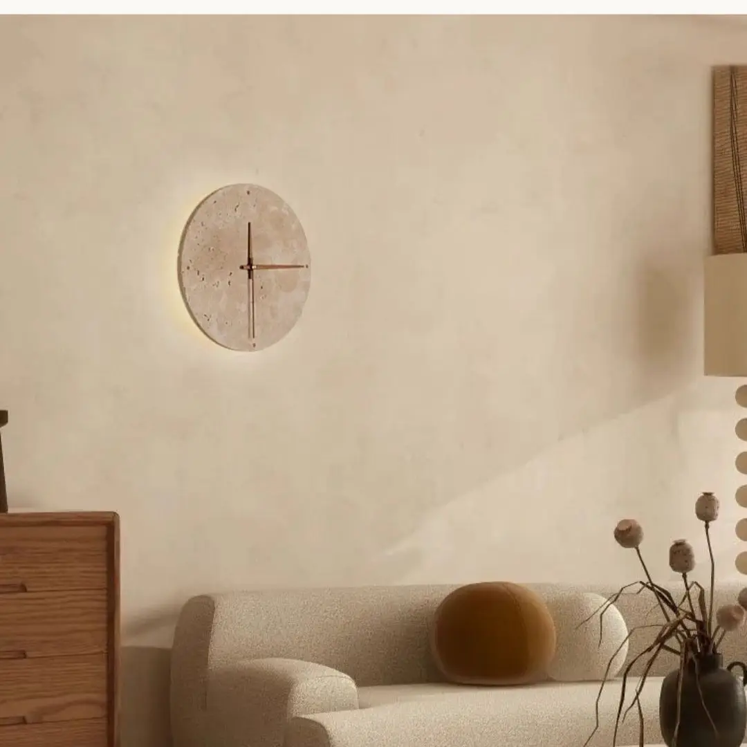

Natural yellow cave stone clock wall lamp, round wall lamp, bedroom and living room background wall lamp.