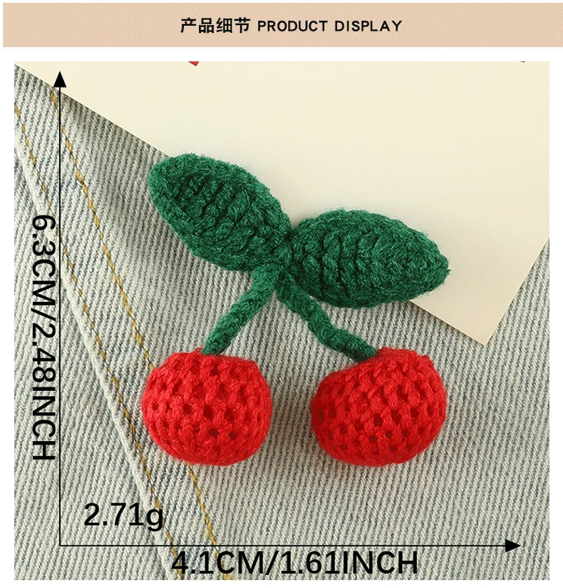 Hand Hook Cherry Crochet Knitting Flowers Handmade Knitting Flower Corsage Hairpin Pin Brooch Accessories Decorate DIY Appliques