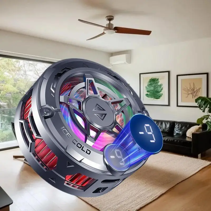 Kipas Pendingin Ponsel Magnetik Portabel Universal 2IN1 dengan Layar Digital dan Lampu RGB
