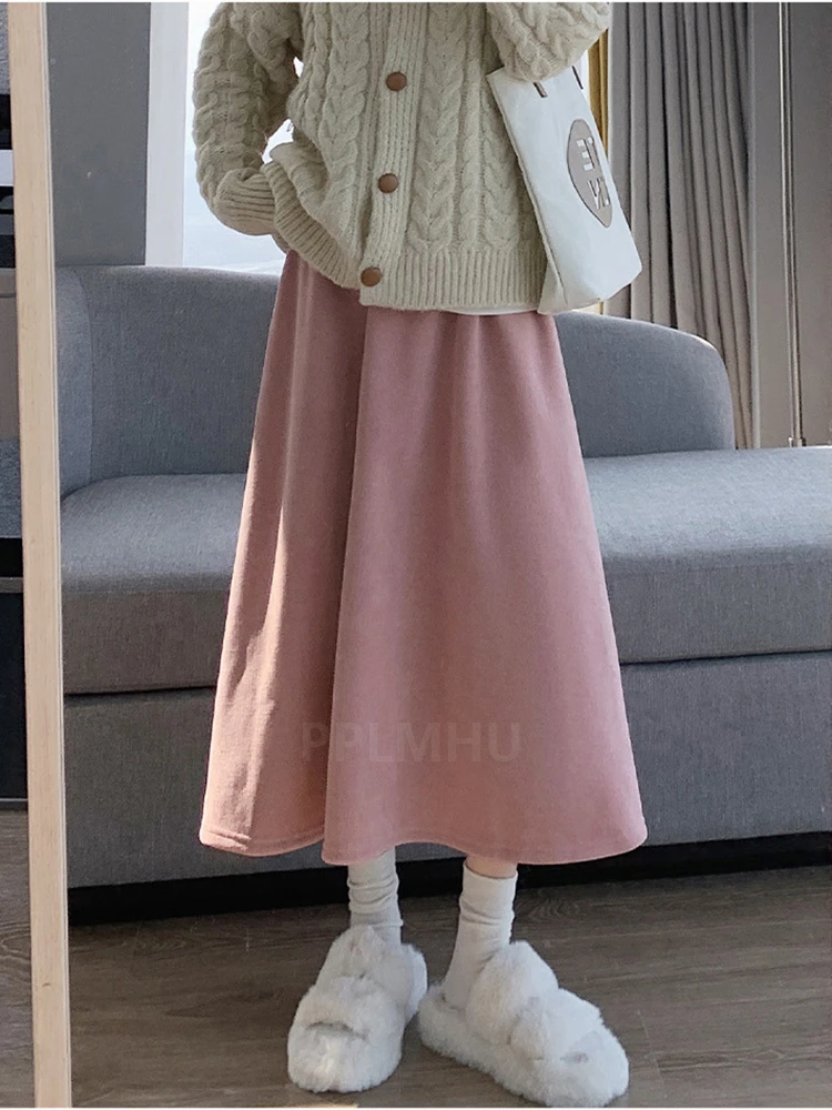 Winter Thicken Corduroy Skirts Women Warm High Waist Plush Velvet Lined Faldas New Casual Loose Saias Vintage Korean A-line Jupe