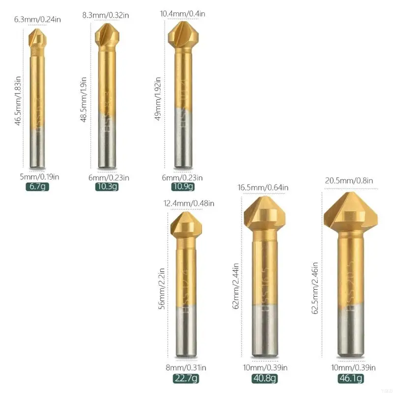 Y5GD 6 / 7PCS CounterSink Chanfread Bit Bit, 5 flûtes à 90 degrés Countering