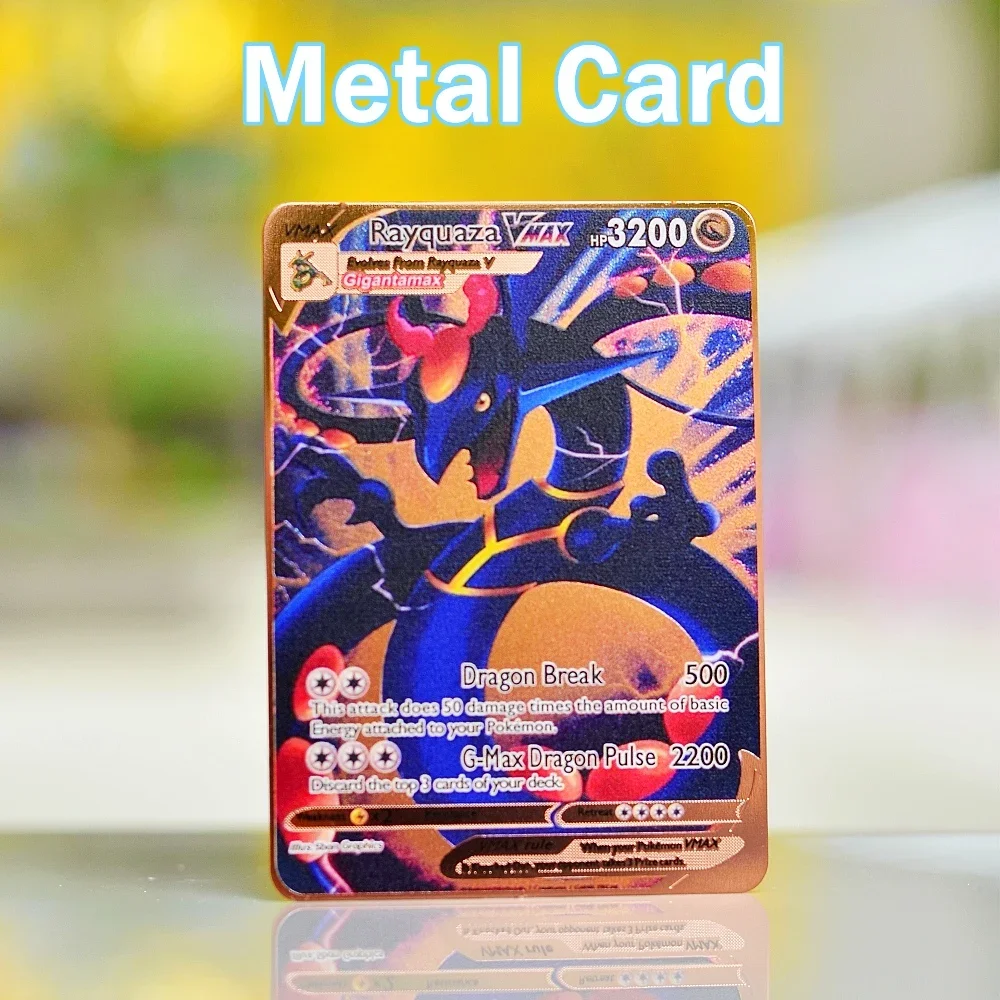 

Pokemon Cards Gold Metal Pokémon Letters Tcg Rayquaza Vmax Koraidon Pikachu Vstar Anime Board Games Playing Cards Kids Toys Gift