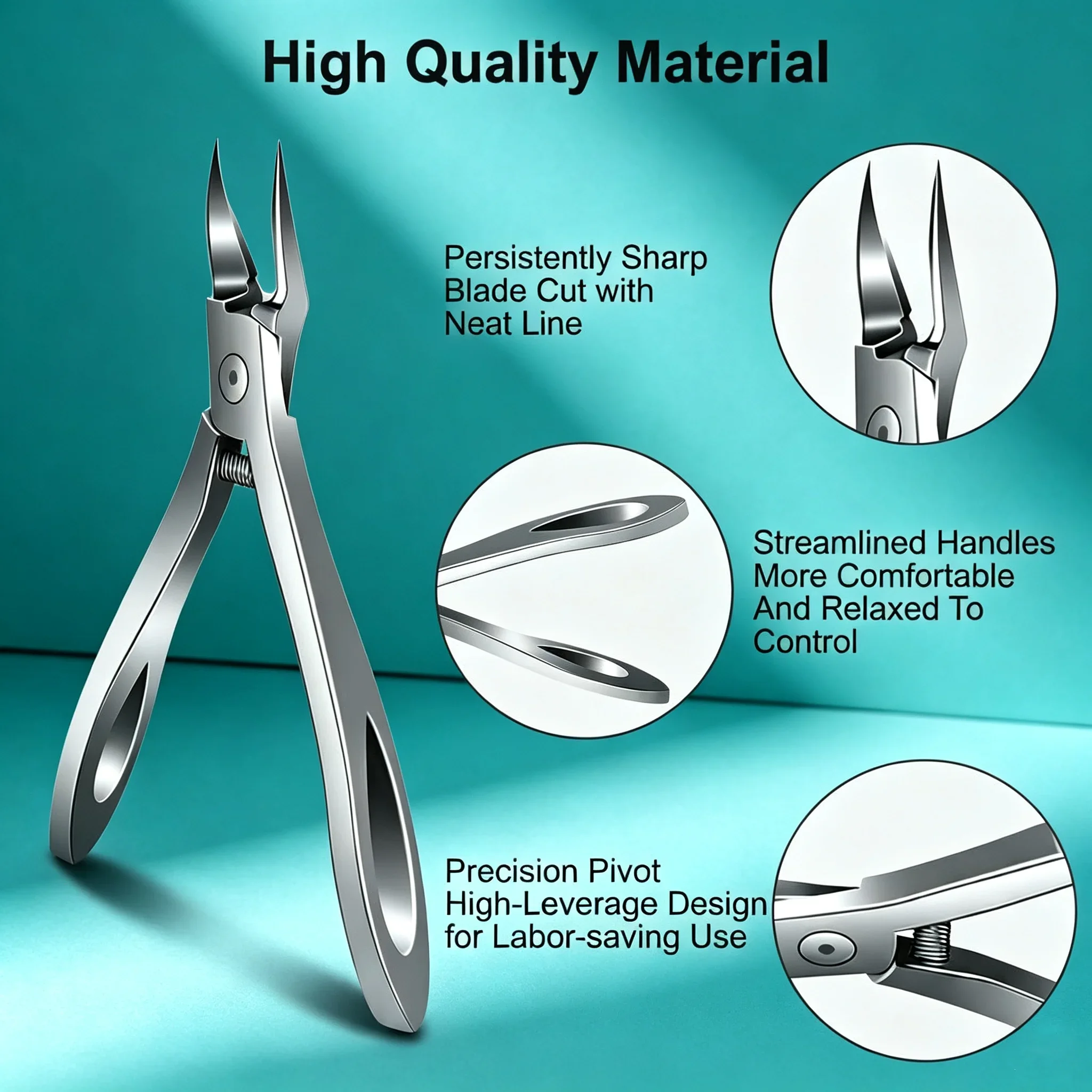 Precision Pointed Ingrown Nail Clippers, Sharp Tip Stainless Steel Pedicure Tool, Deep Reach for Ingrown Toenails & Nail Groove
