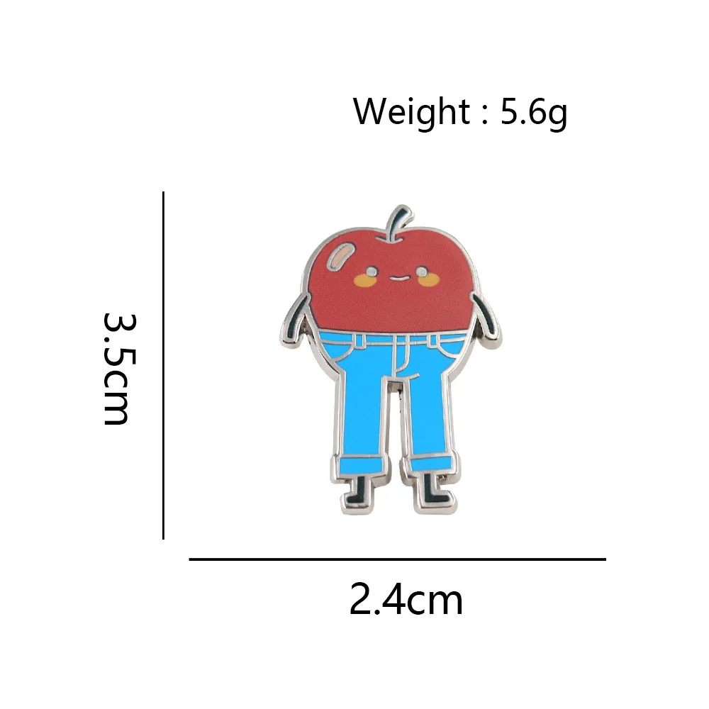 Jeans-Apple-Emaille-Anstecker, Cartoon, lustige, personifizierte Apfel-Figur, Brosche, Heilungsstil, Freizeit-Dekoration, Metallabzeichen, Geschenk – Detail 2