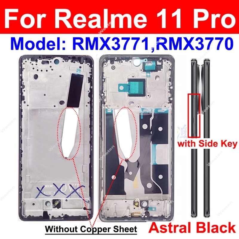 Middle Frame Housing For Realme 11 Pro 11Pro Plus 5G Front LCD Frame Middle Housing Bezel with Side Key Replacement