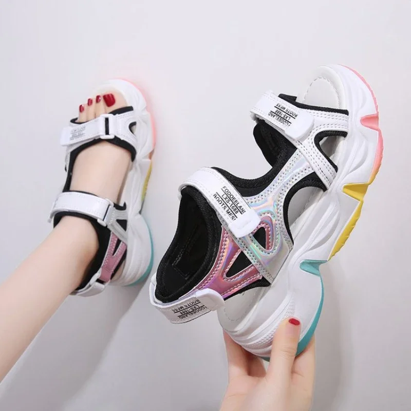 Platform Women Sandals Rainbow Sole Girls Beach Shoes 2022 New Summer Gladiator Sandles for Woman Wedge Sandalias Casual Shoes