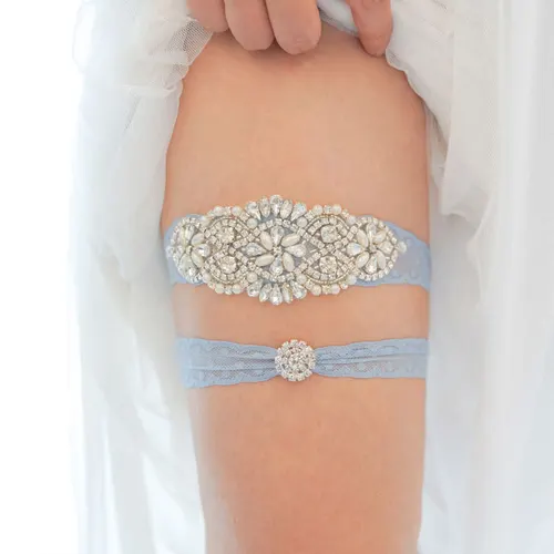 Liguero de Boda nupcial Sexy con diamantes, ligas de cristal azul claro, anillo de muslo de novia, lazos de pierna, accesorios de boda