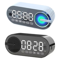 Mini Mirror Digital Alarm Clock Timer Rechargable Wireless Clock 2 Alarms FM Radio Wireless Speaker Subwoofer Desktop LED Clock