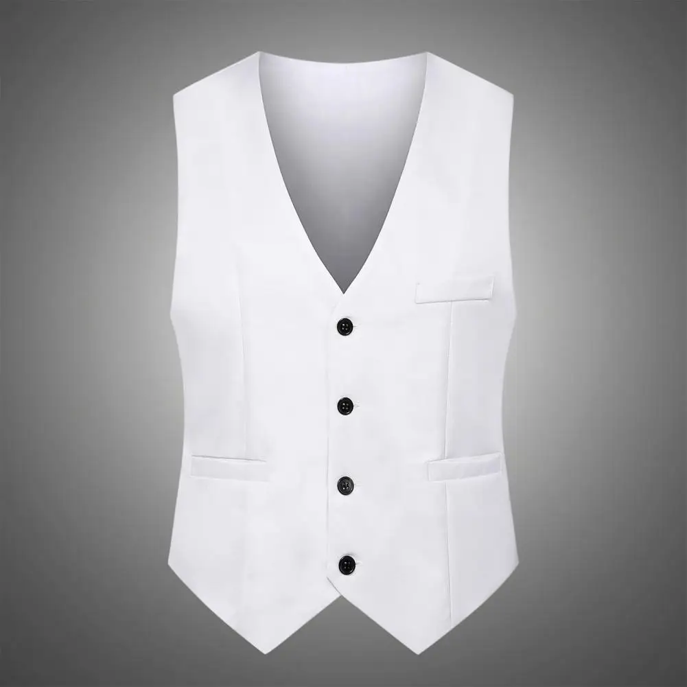 Solid Color Men Vest Jacket Men Suit Vest Stylish Men\'s Slim Fit V-neck Suit Vest for Leisure Party Workwear Solid Color for Bar