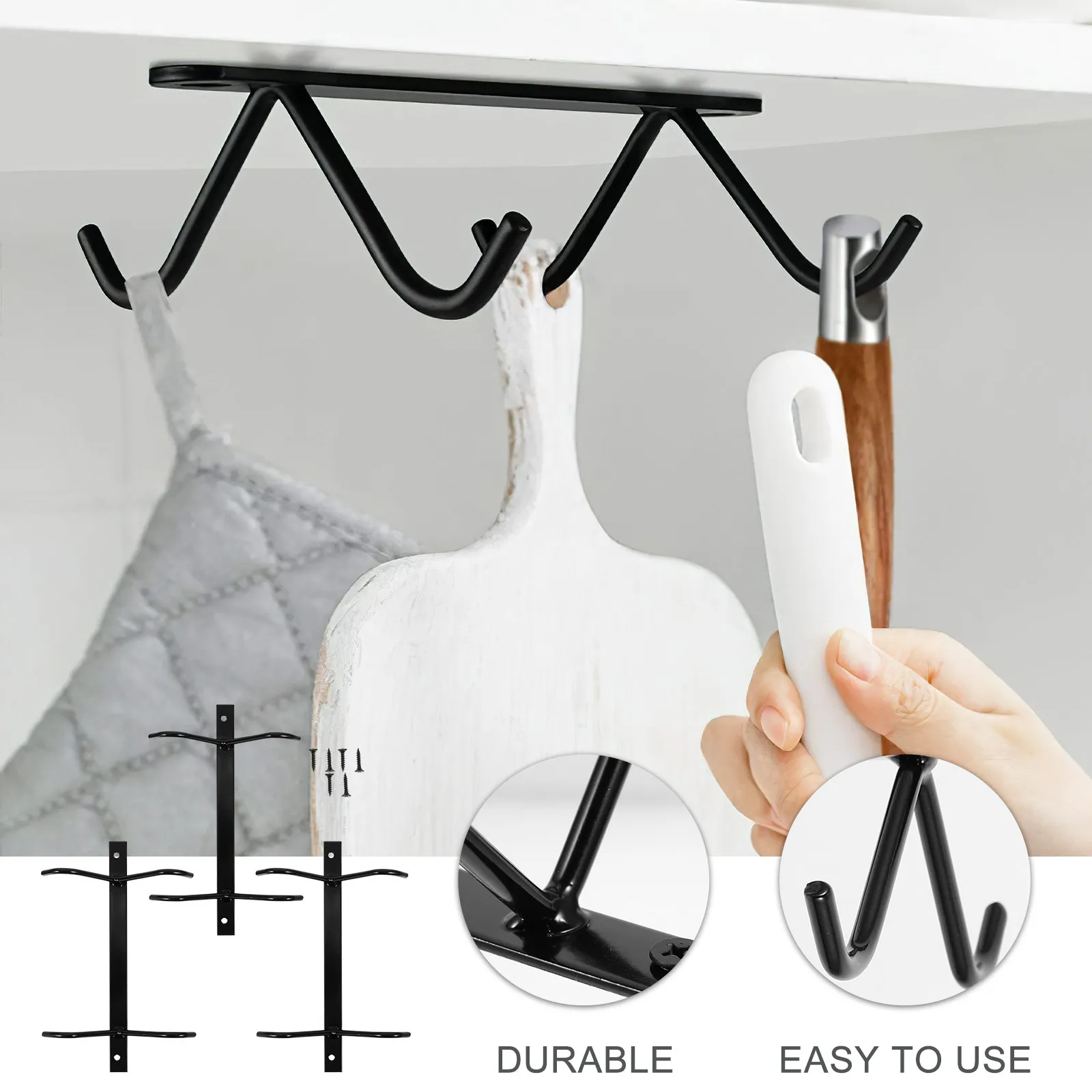 

3Sets Under Cabinet Cup Hooks Kitchen Mug Hook Set for Coffee Mugs Drinking Cups Kitchen Utensils Drying Storage Iron Holder