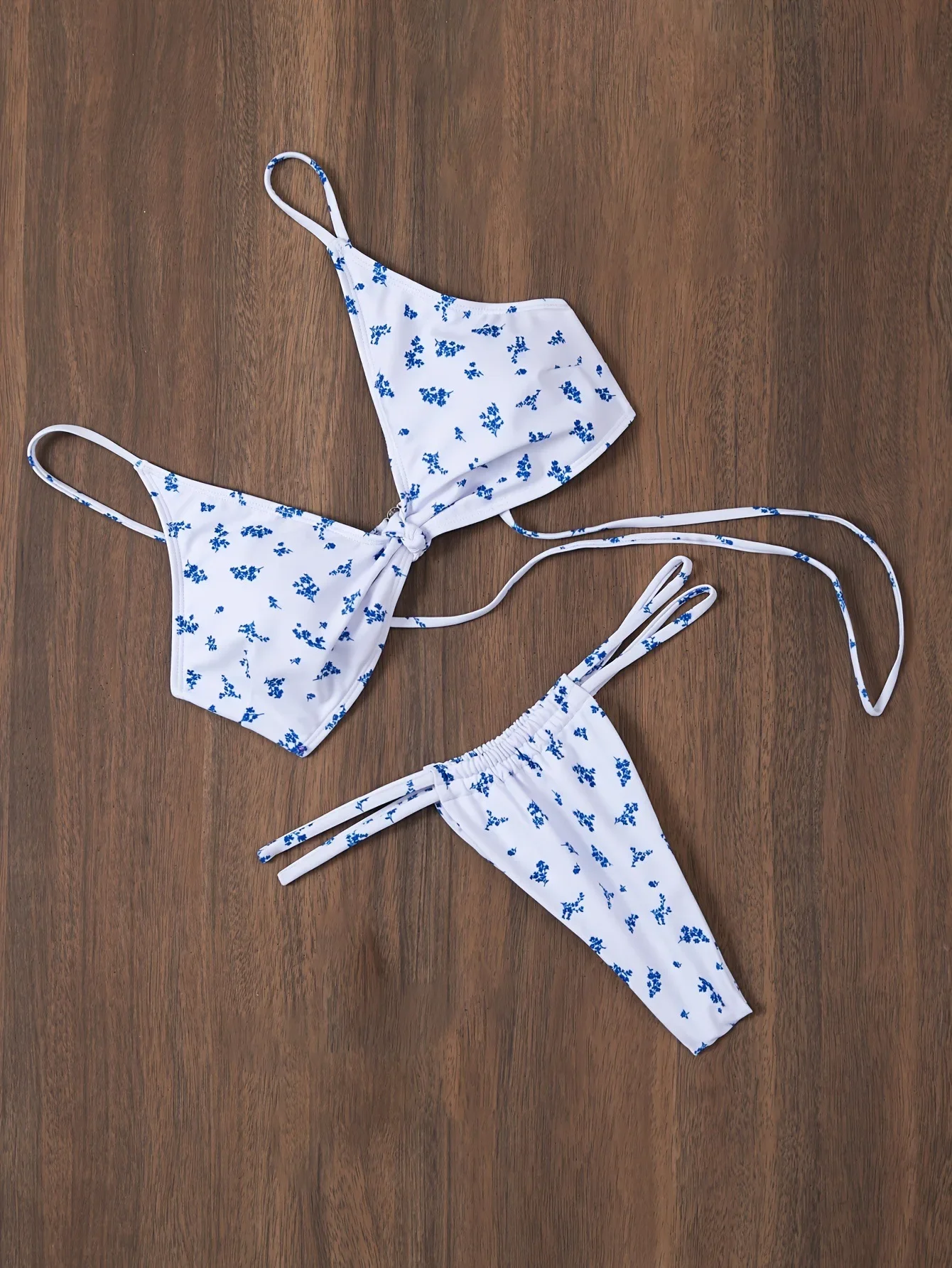 Seksowny niebieski kwiatowy nadruk z przodu zestawy bikini dwuczęściowy strój kąpielowy stringi stroje kąpielowe kostiumy kąpielowe stroje plażowe biquini tankini