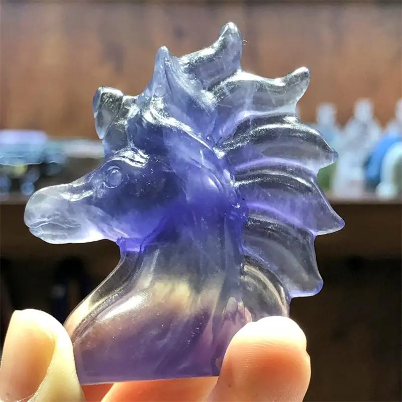 

4.9CM Natural Fluorite Unicorn Crystal Animal Carving Healing Feng Shui Fashion Home Decoration Holiday Gift Ornament 1pcs