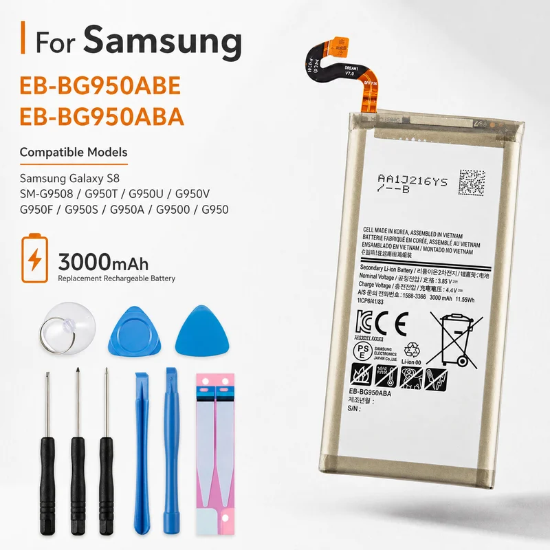 

Premium Replacement Phone Battery EB-BG950ABE EB-BG950ABA 3000mAh For Samsung Galaxy S8 SM-G9508 G950U G950F G950A With Tools