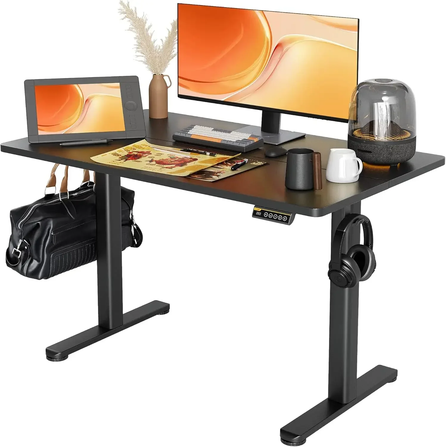 Standing Desk, Adjustable Height Stand up Desk, 48x24 Inches Sit Stand Home Office Desk with Splice Board, Black Frame