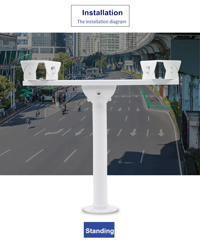 White Surveillance CCTV Double Camera Stand Horizontal Arm One-to-two Crossbar Universal Duckbill Bracket for Dual Camera Mount