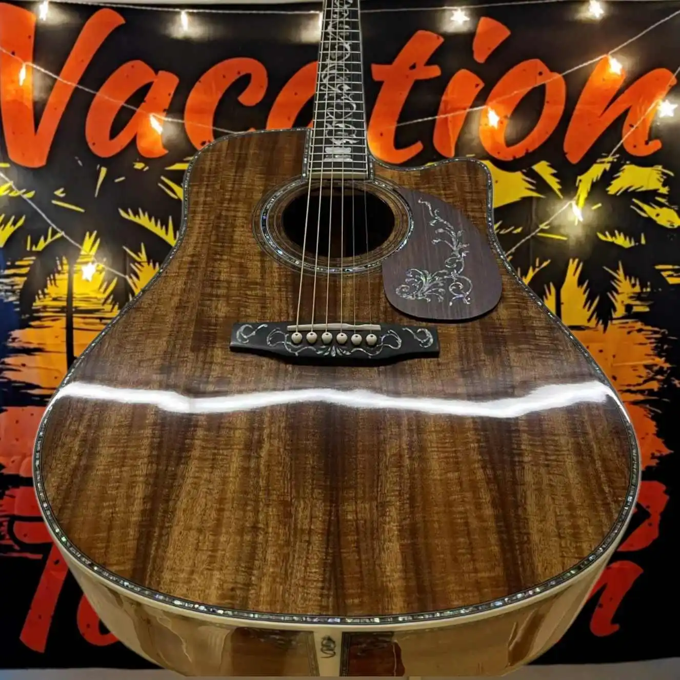 

D45 Solid Top Acoustic Guitar 41 Inch Koa Body Ebony High End Pattern Abalone Shell Vase Pattern Guitar Free Shipping Gifts